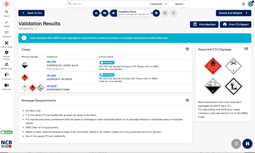 Hazcheck Validate screen showing a shipment that passes validation