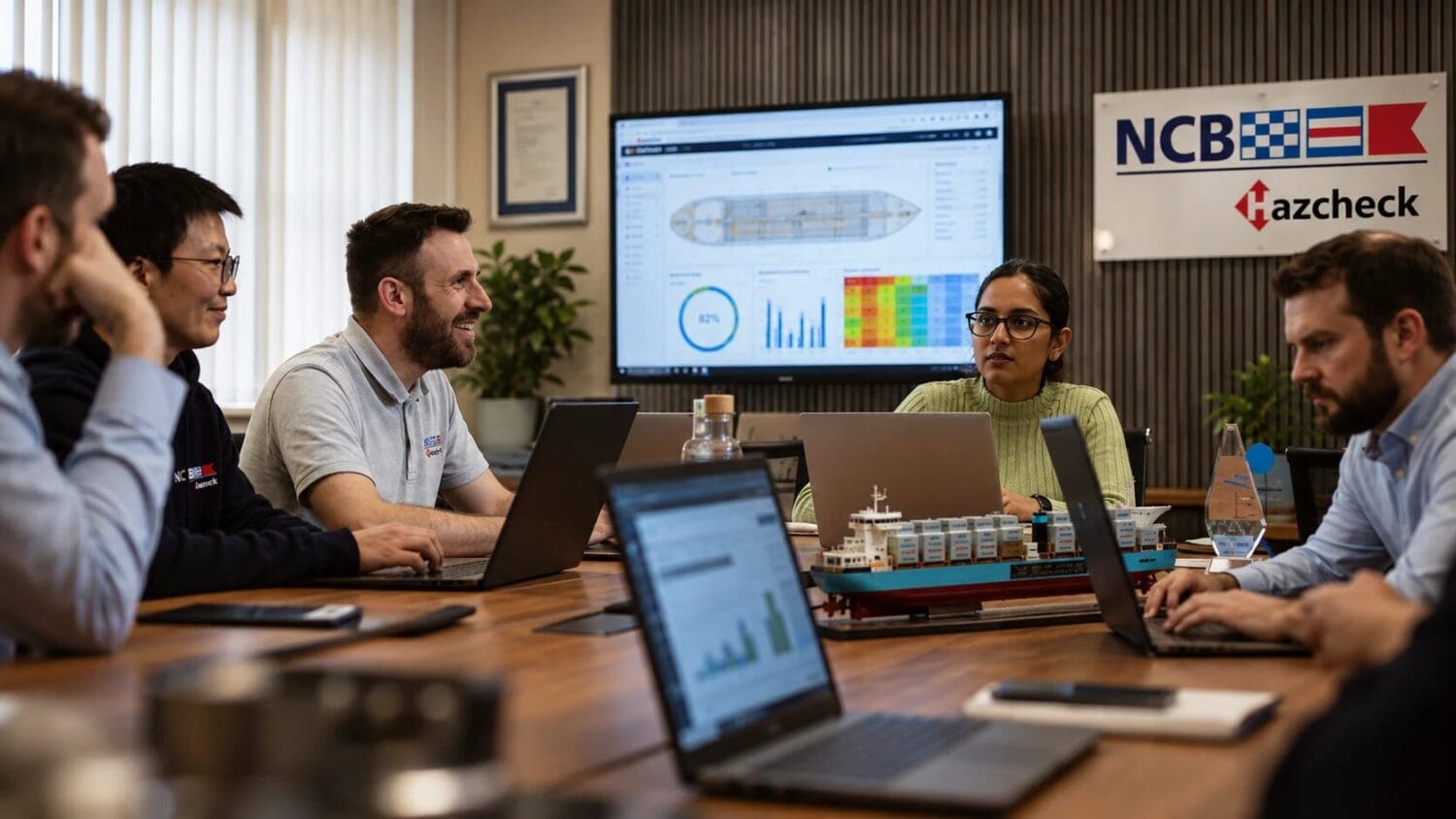 NCB Hazcheck team reviewing cargo screening data together